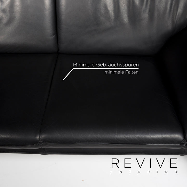 Laauser Atlanta Leder Sofa Garnitur Schwarz Dreisitzer Zweisitzer #11629