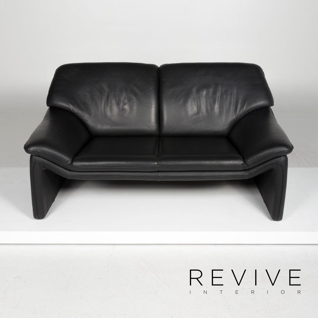 Laauser Atlanta Leder Sofa Garnitur Schwarz Dreisitzer Zweisitzer #11629