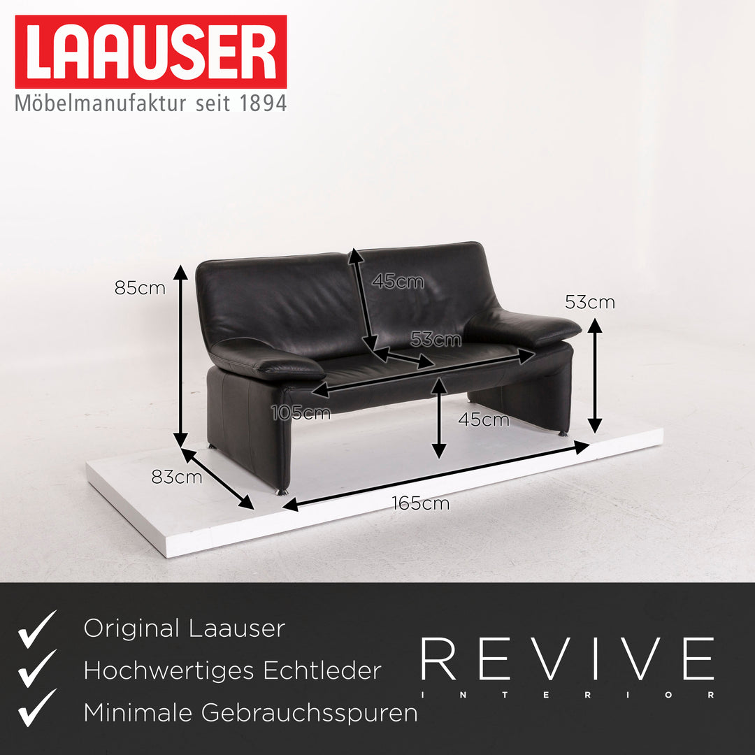 Laauser Flair Leather Sofa Black Two-Seater Couch #12373