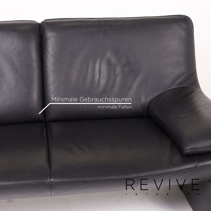 Laauser Flair Leather Sofa Black Two-Seater Couch #12373