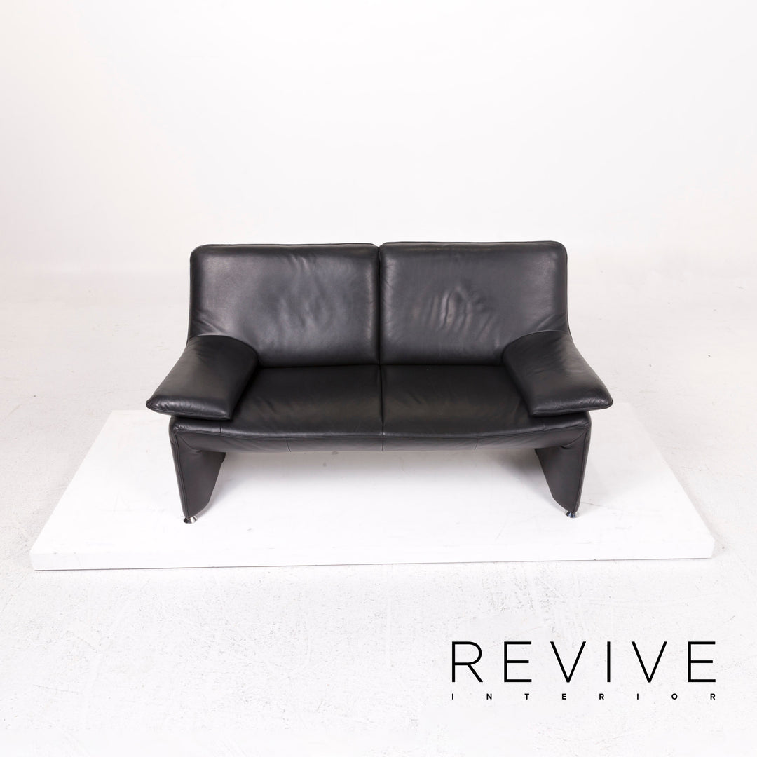 Laauser Flair Leather Sofa Black Two-Seater Couch #12373