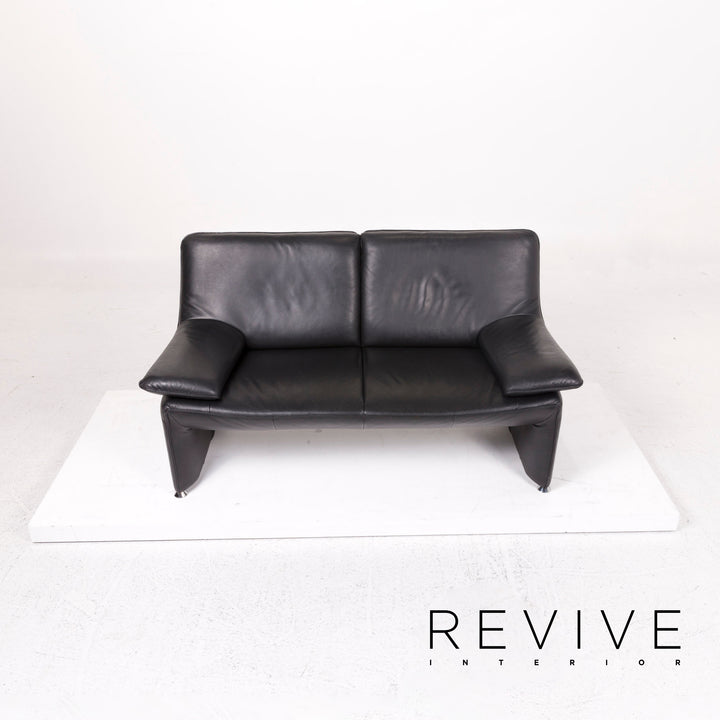 Laauser Flair Leather Sofa Black Two-Seater Couch #12373