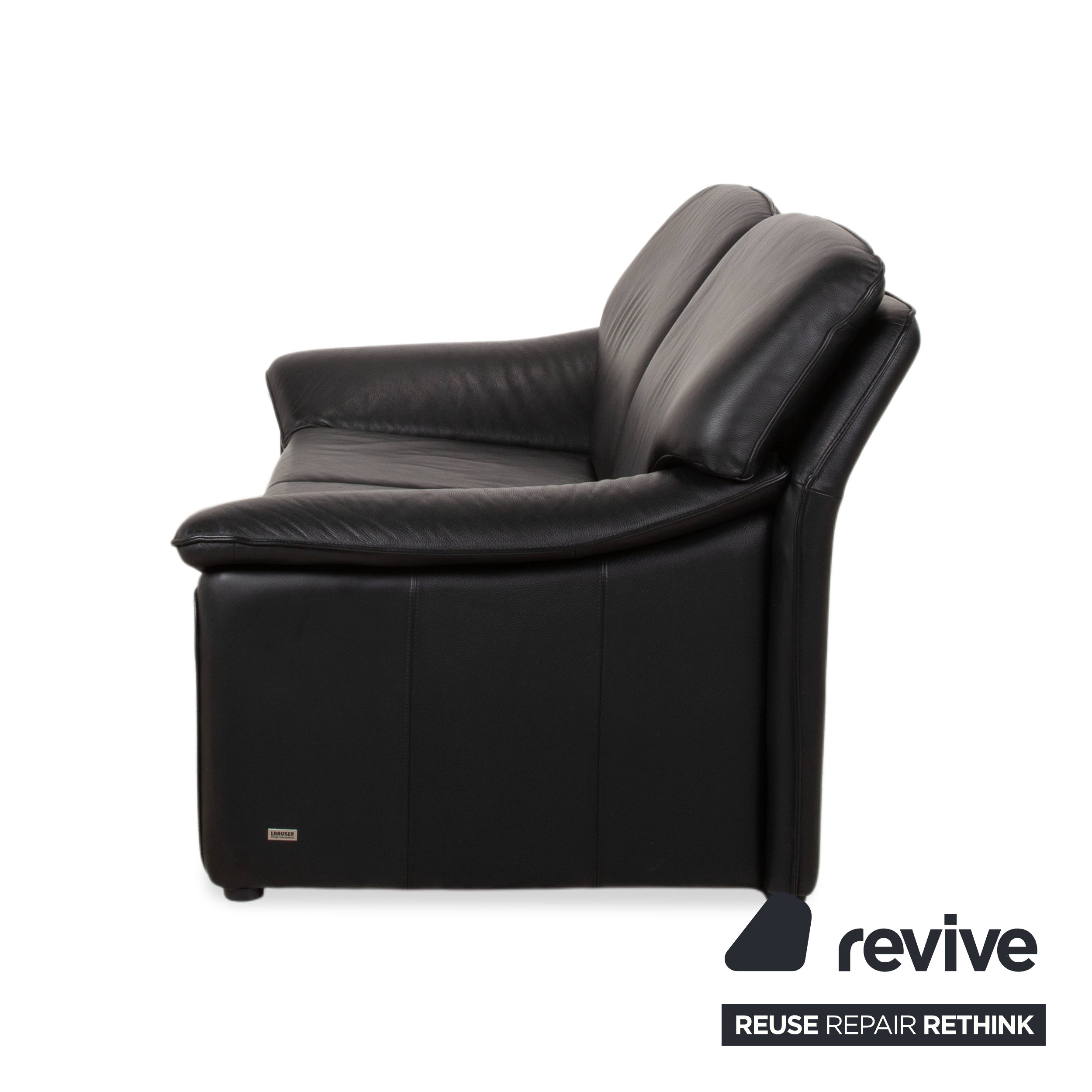 Laauser Atlanta Leather Two Seater Black Sofa Couch