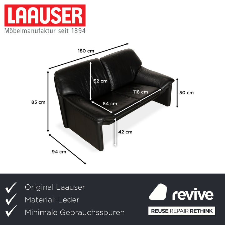 Laauser Atlanta Leather Two Seater Black Sofa Couch