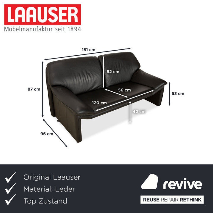 Laauser Atlanta Leder Zweisitzer Schwarz Sofa Couch