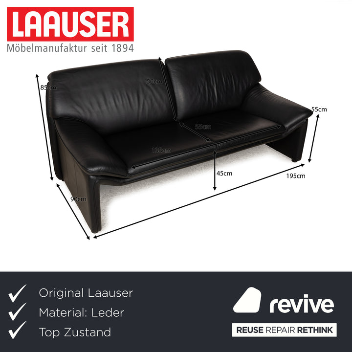 Laauser Atlanta Leather Two Seater Black Sofa Couch