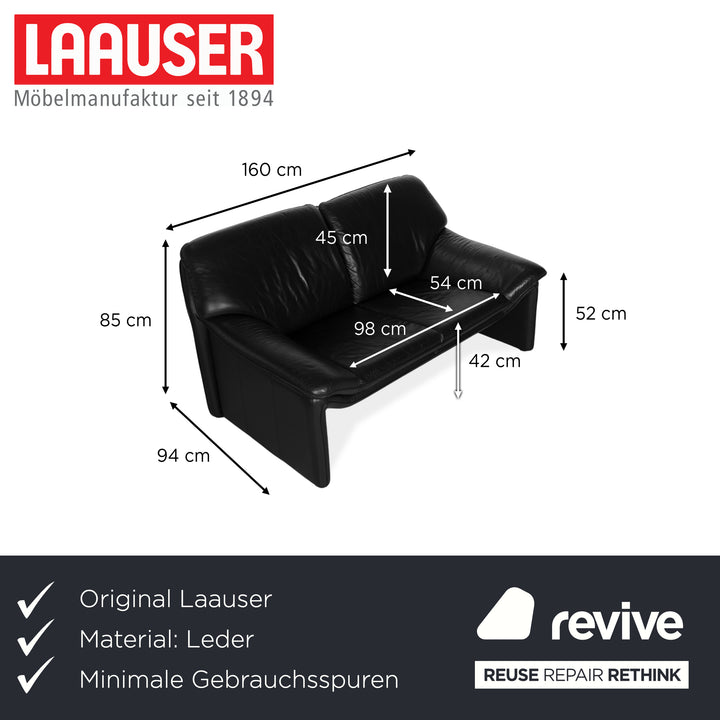 Laauser Atlanta Leather Black Two-Seater Sofa Couch