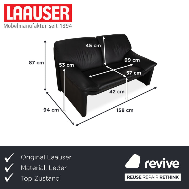 Laauser Atlanta Zweisitzer Leder Sofa Schwarz Couch