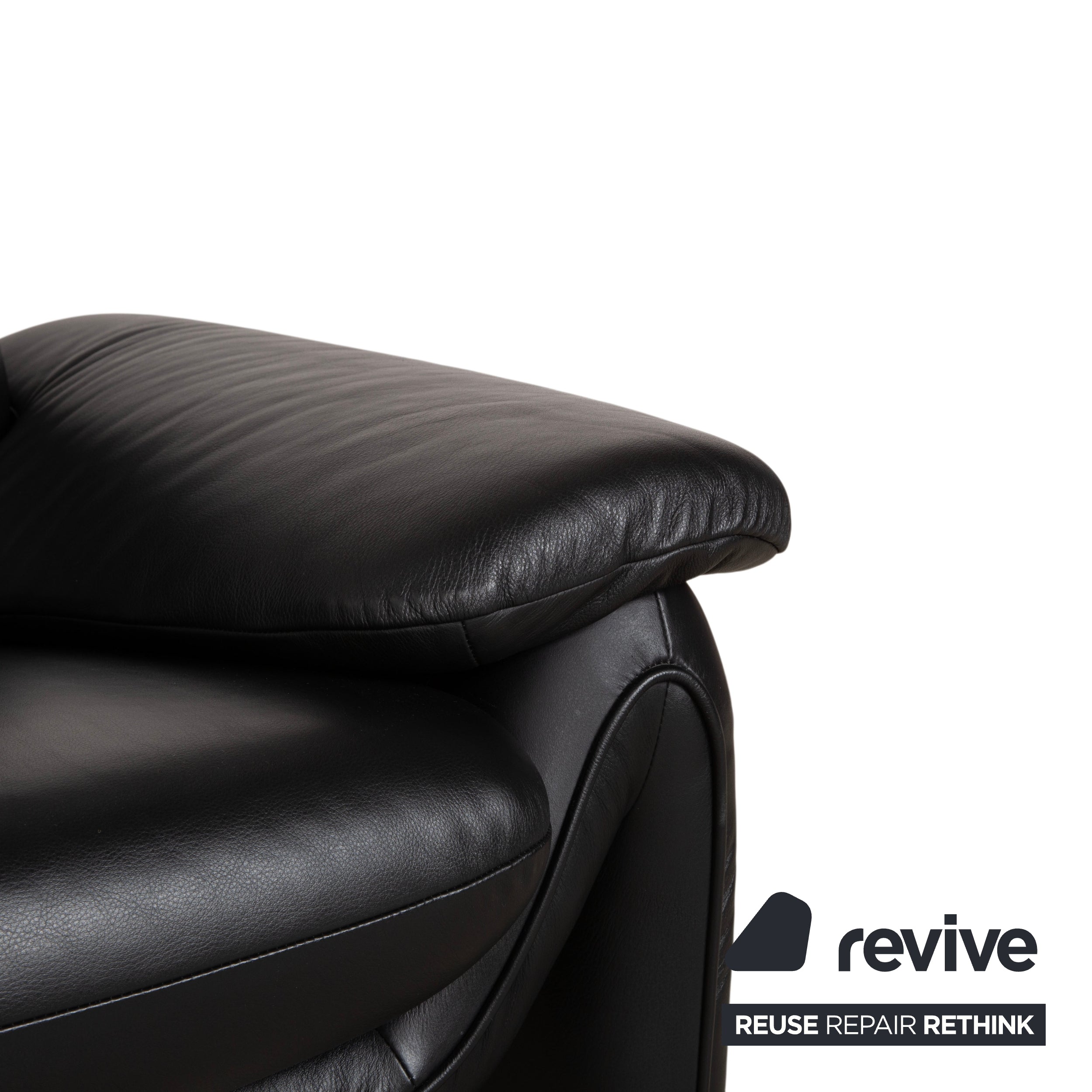 Laauser Atlanta Two-Seater Leather Sofa Black Couch Manual Function