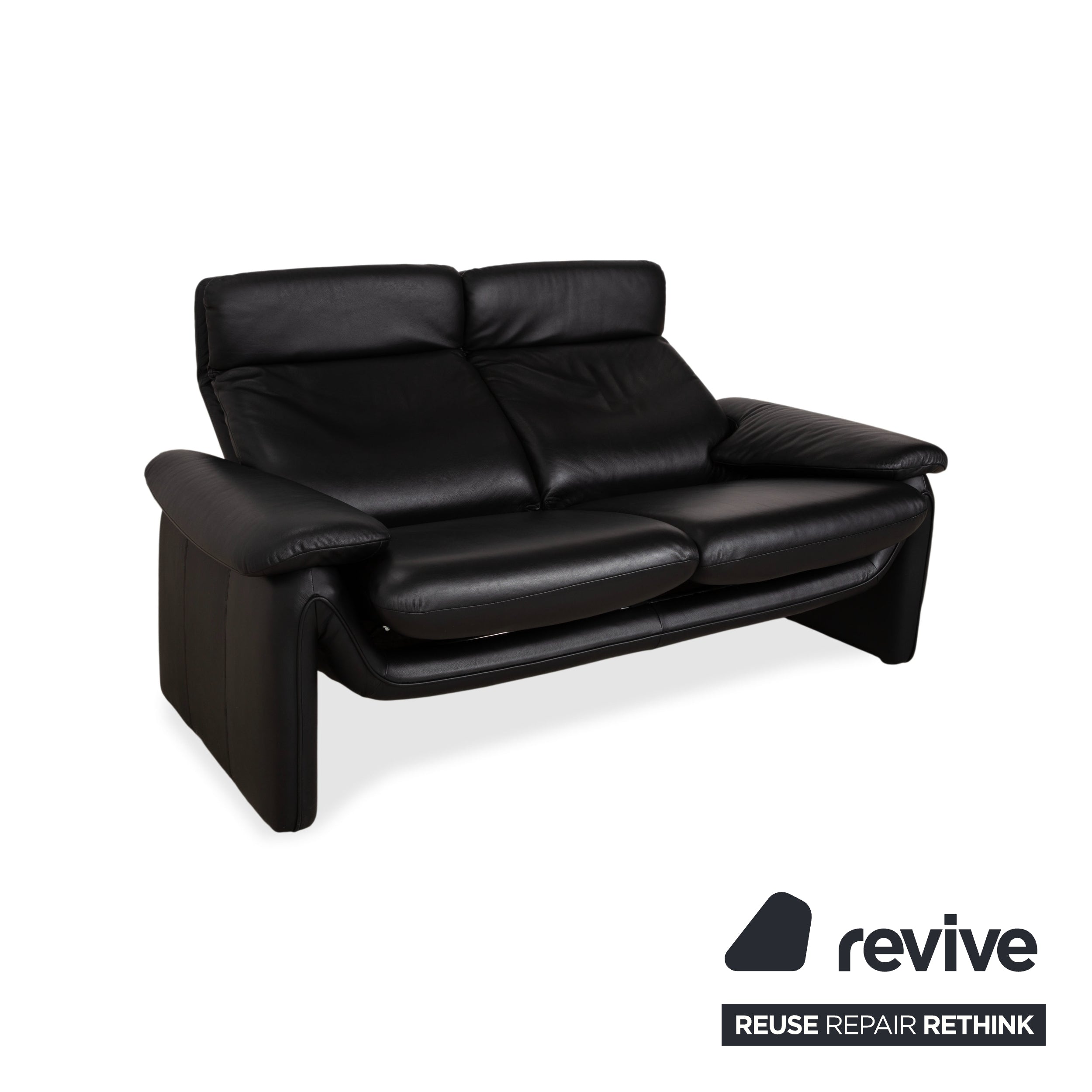 Laauser Atlanta Two-Seater Leather Sofa Black Couch Manual Function