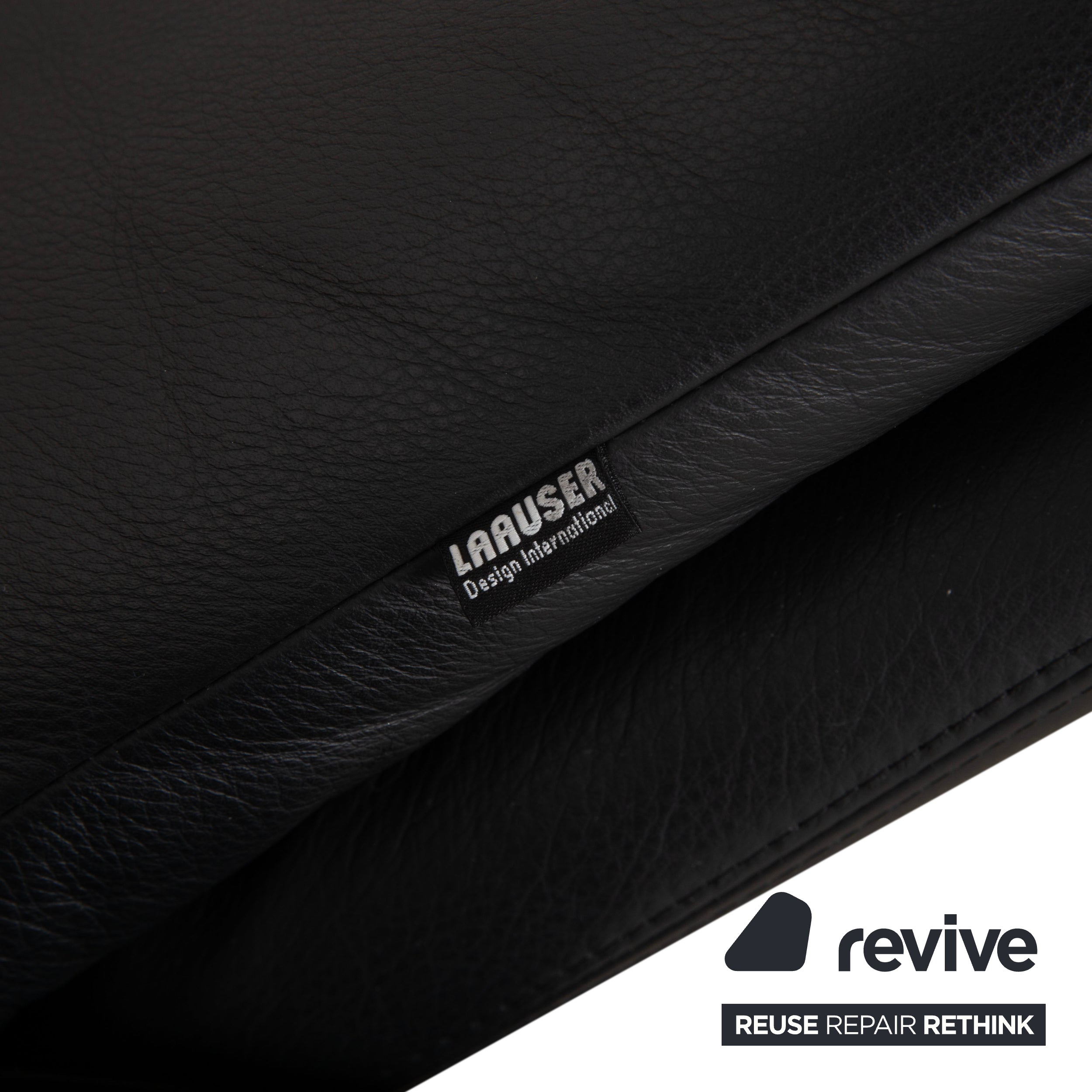 Laauser Atlanta Two-Seater Leather Sofa Black Couch Manual Function