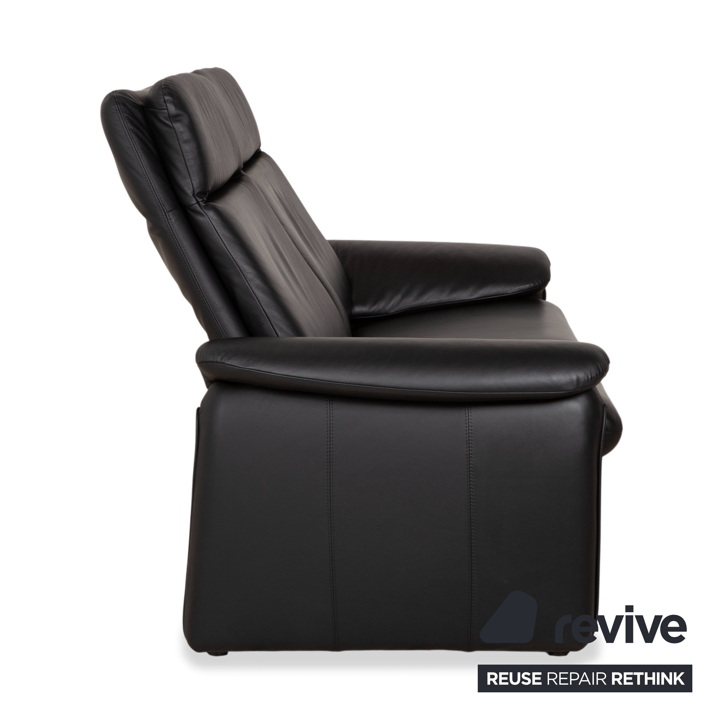 Laauser Atlanta Two-Seater Leather Sofa Black Couch Manual Function