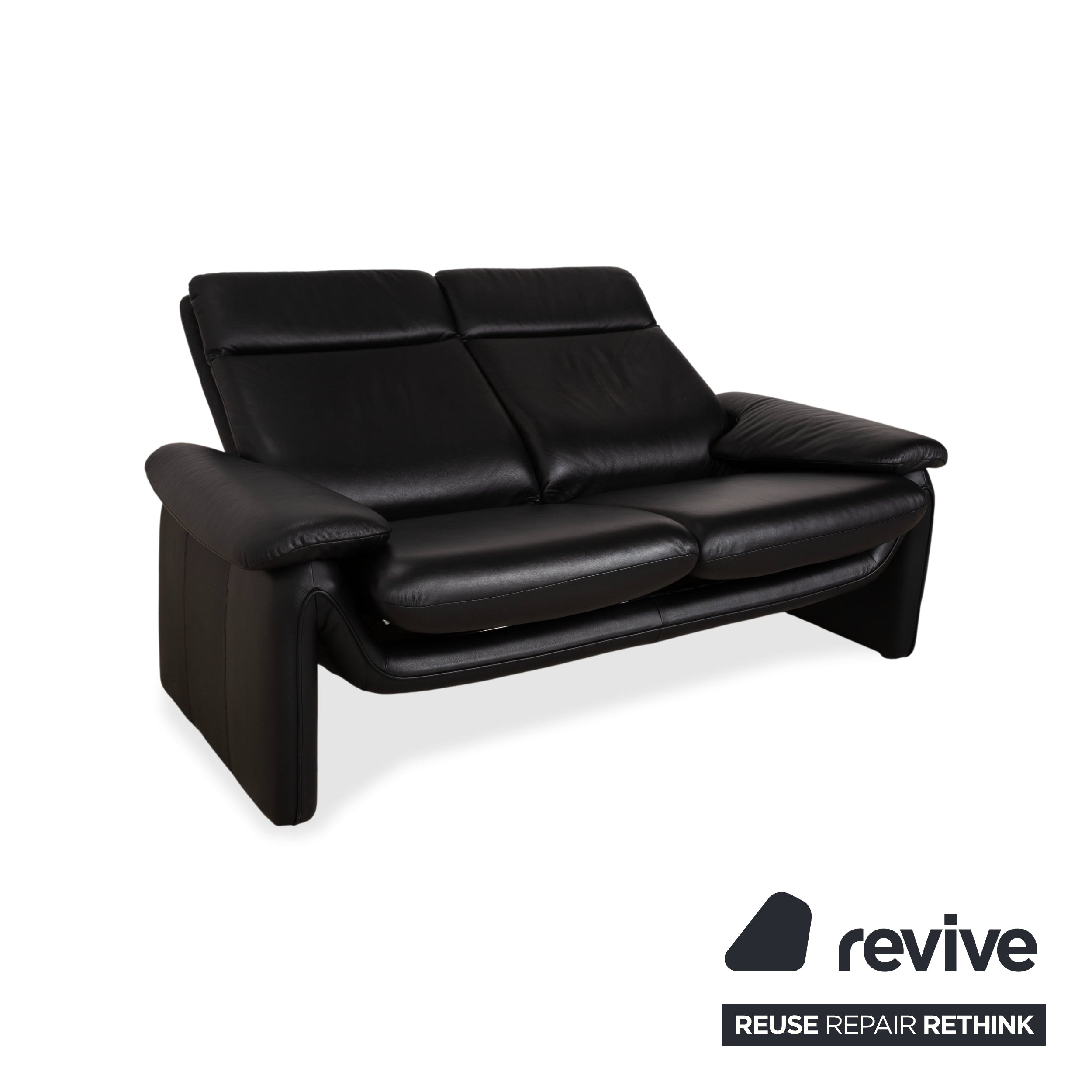 Laauser Atlanta Two-Seater Leather Sofa Black Couch Manual Function