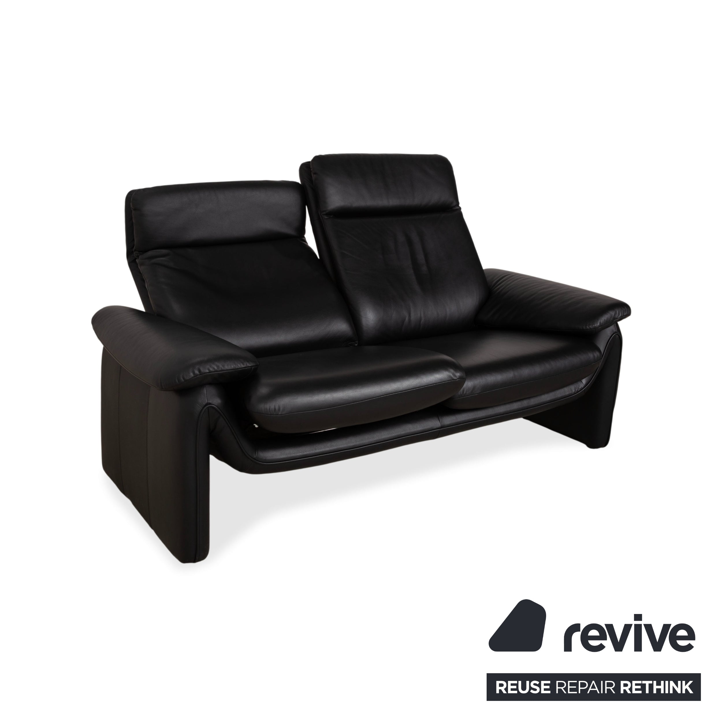 Laauser Atlanta Two-Seater Leather Sofa Black Couch Manual Function