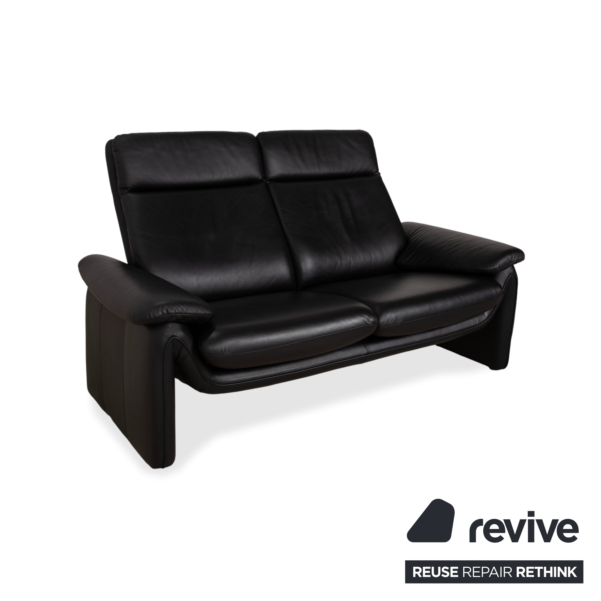 Laauser Atlanta Two-Seater Leather Sofa Black Couch Manual Function