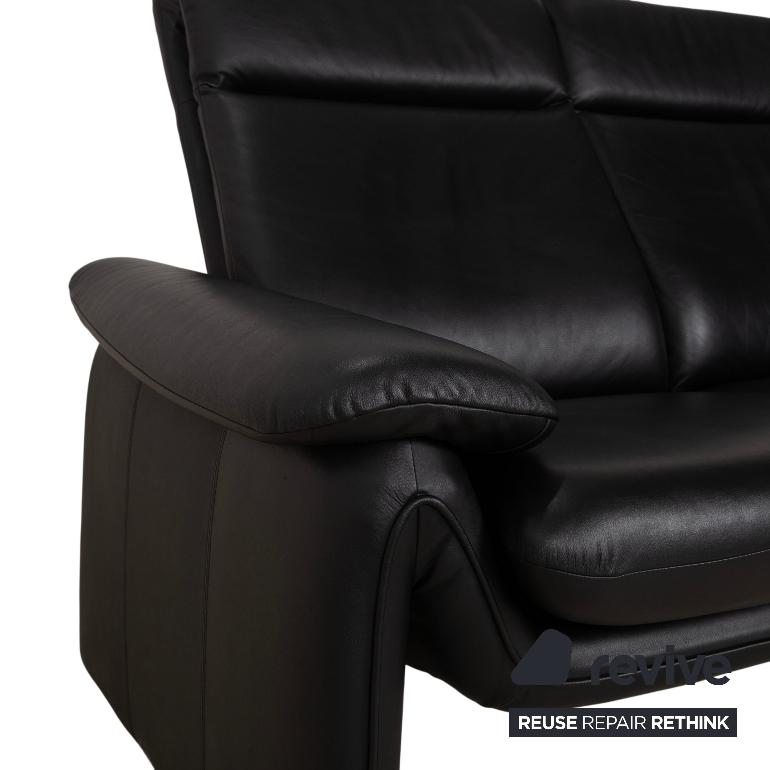 Laauser Atlanta Two-Seater Leather Sofa Black Couch Manual Function