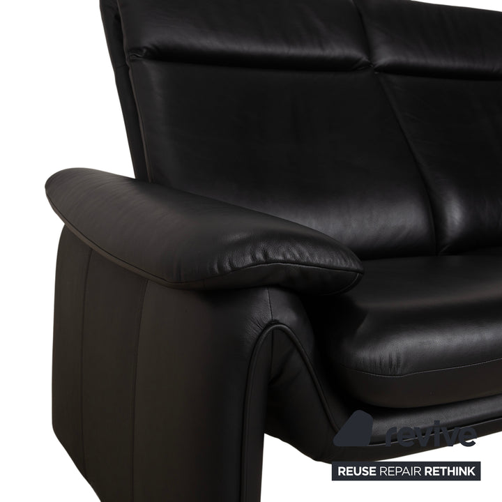 Laauser Atlanta Two-Seater Leather Sofa Black Couch Manual Function