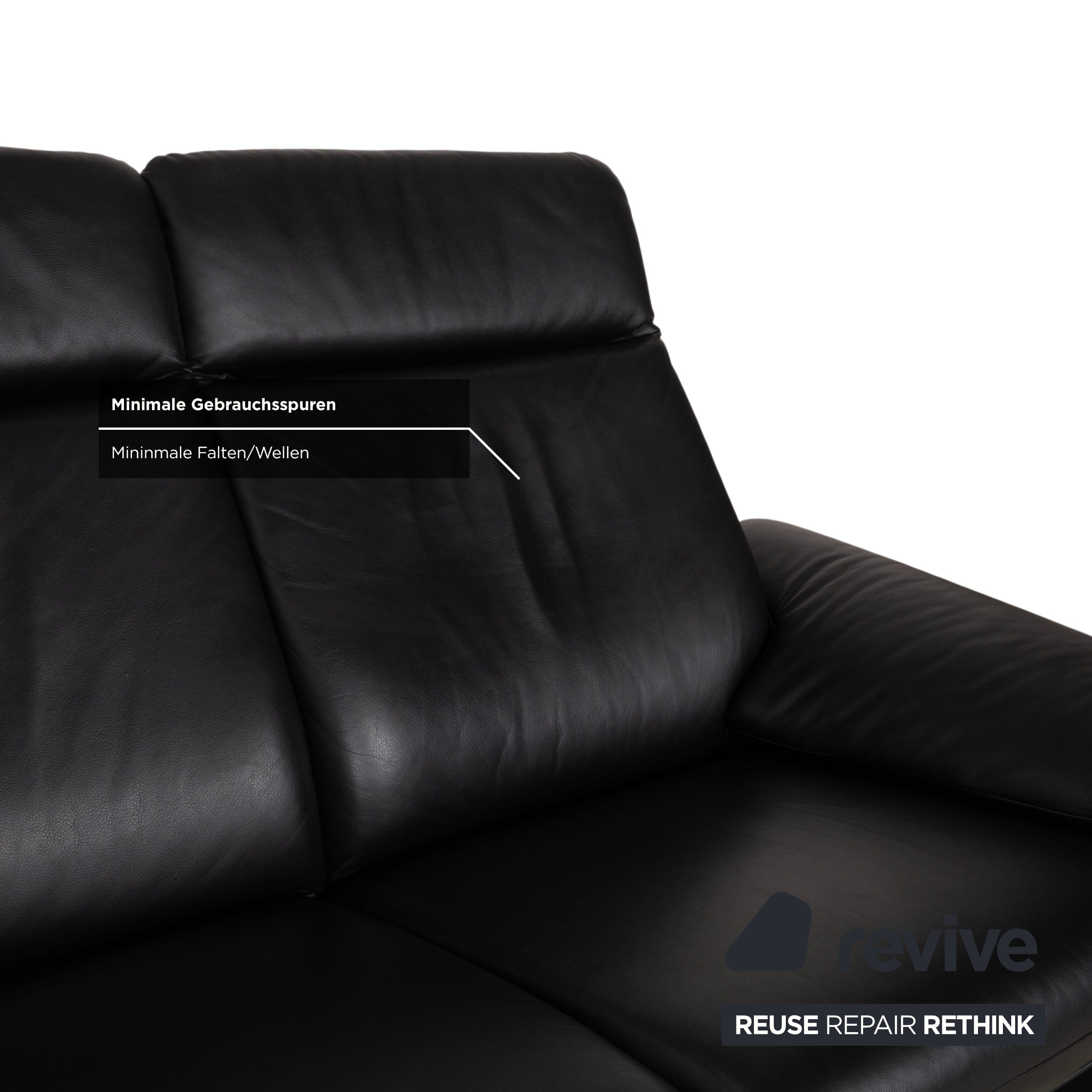 Laauser Atlanta Two-Seater Leather Sofa Black Couch Manual Function