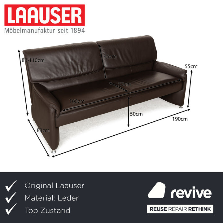 Laauser Camaro Leather Three-Seater Brown Manual Function Sofa Couch