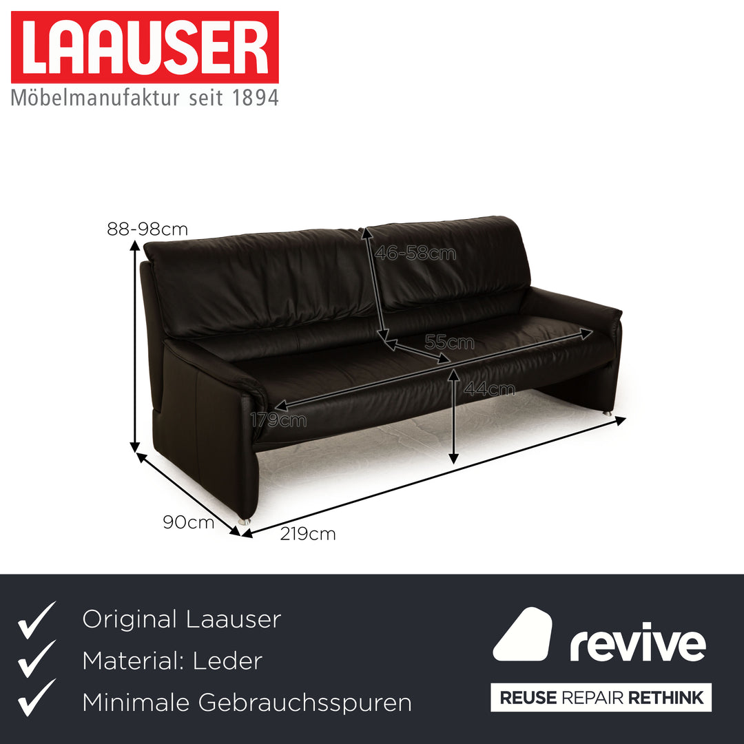 Laauser Camaro Leder Dreisitzer Schwarz Sofa Couch manuelle Funktion
