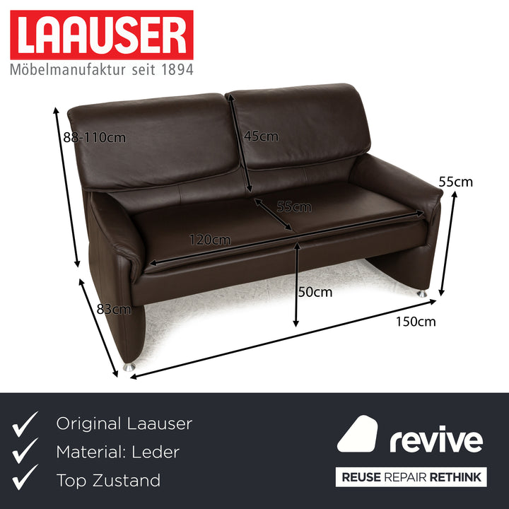 Laauser Camaro Leather Two-Seater Brown Manual Function Sofa Couch