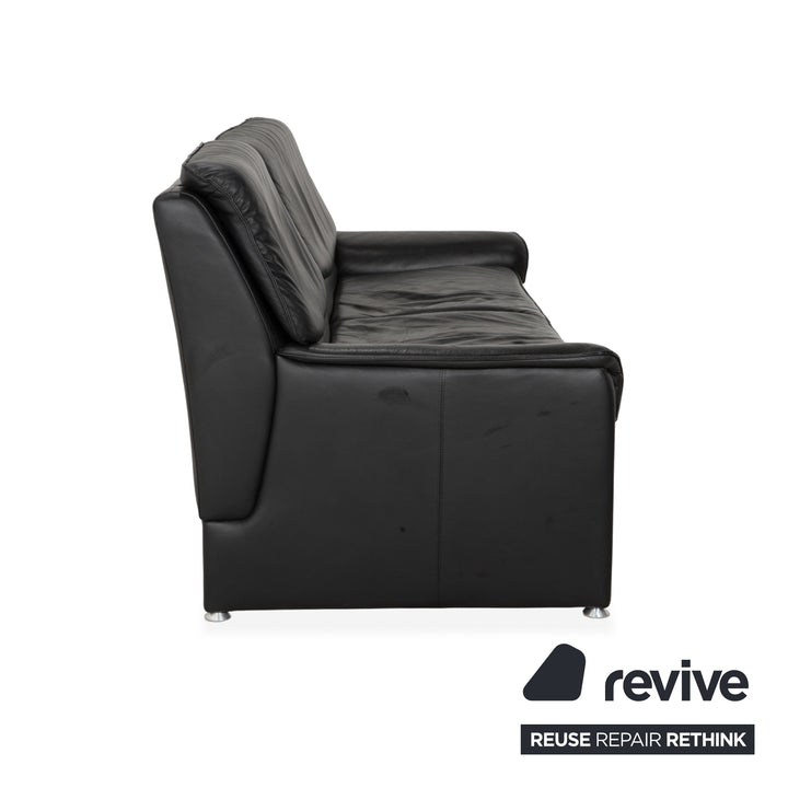 Laauser Carlos Leder Dreisitzer Schwarz manuelle Funktion