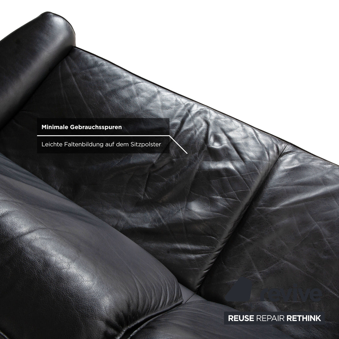 Laauser Carlos Leder Dreisitzer Schwarz manuelle Funktion