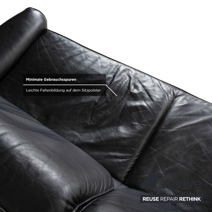 Laauser Carlos Leder Dreisitzer Schwarz manuelle Funktion