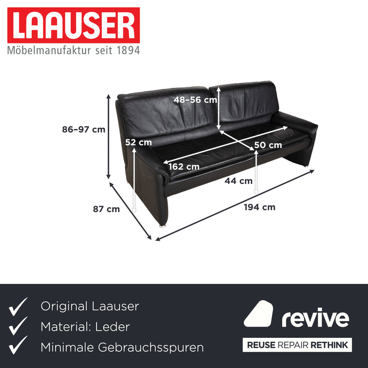 Laauser Carlos Leder Dreisitzer Schwarz manuelle Funktion