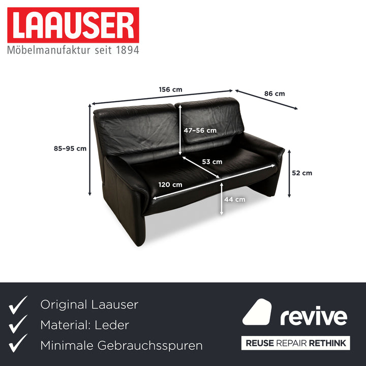 Laauser Carlos Leather Sofa Black Two-seater Couch manual function