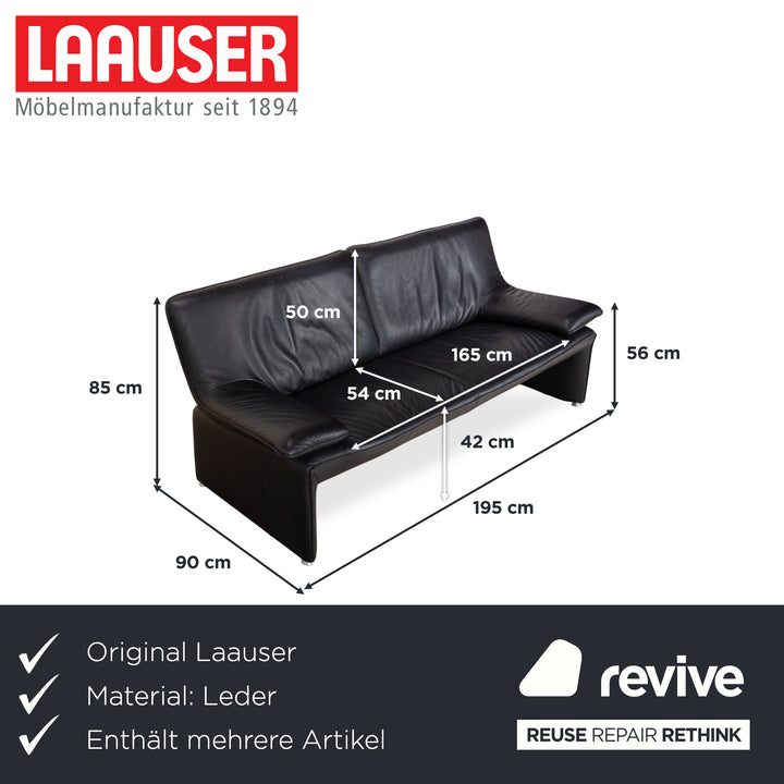 Laauser Flair Garnitur Leder Dreisitzer Zweisitzer Schwarz Sofa Couch