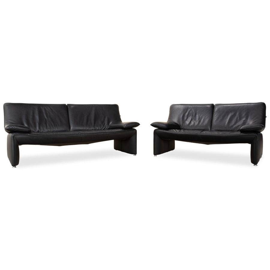 Laauser Flair Garnitur Leder Dreisitzer Zweisitzer Schwarz Sofa Couch