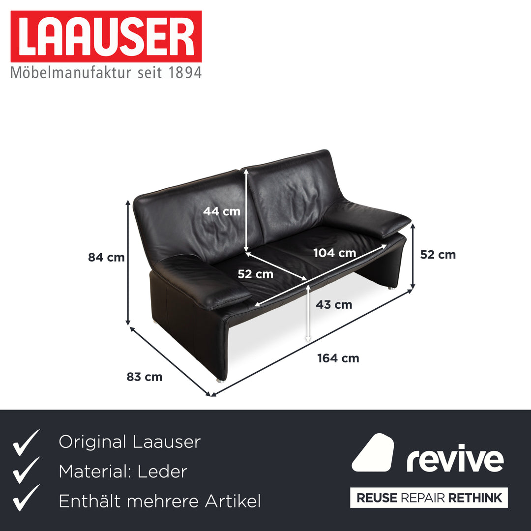 Laauser Flair Garnitur Leder Dreisitzer Zweisitzer Schwarz Sofa Couch