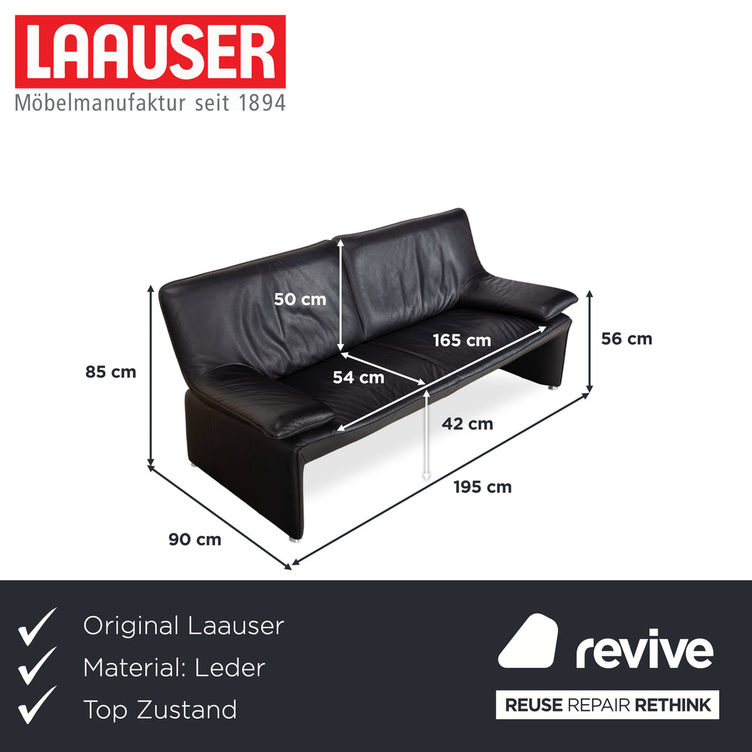 Laauser Flair Leder Dreisitzer Schwarz Sofa Couch