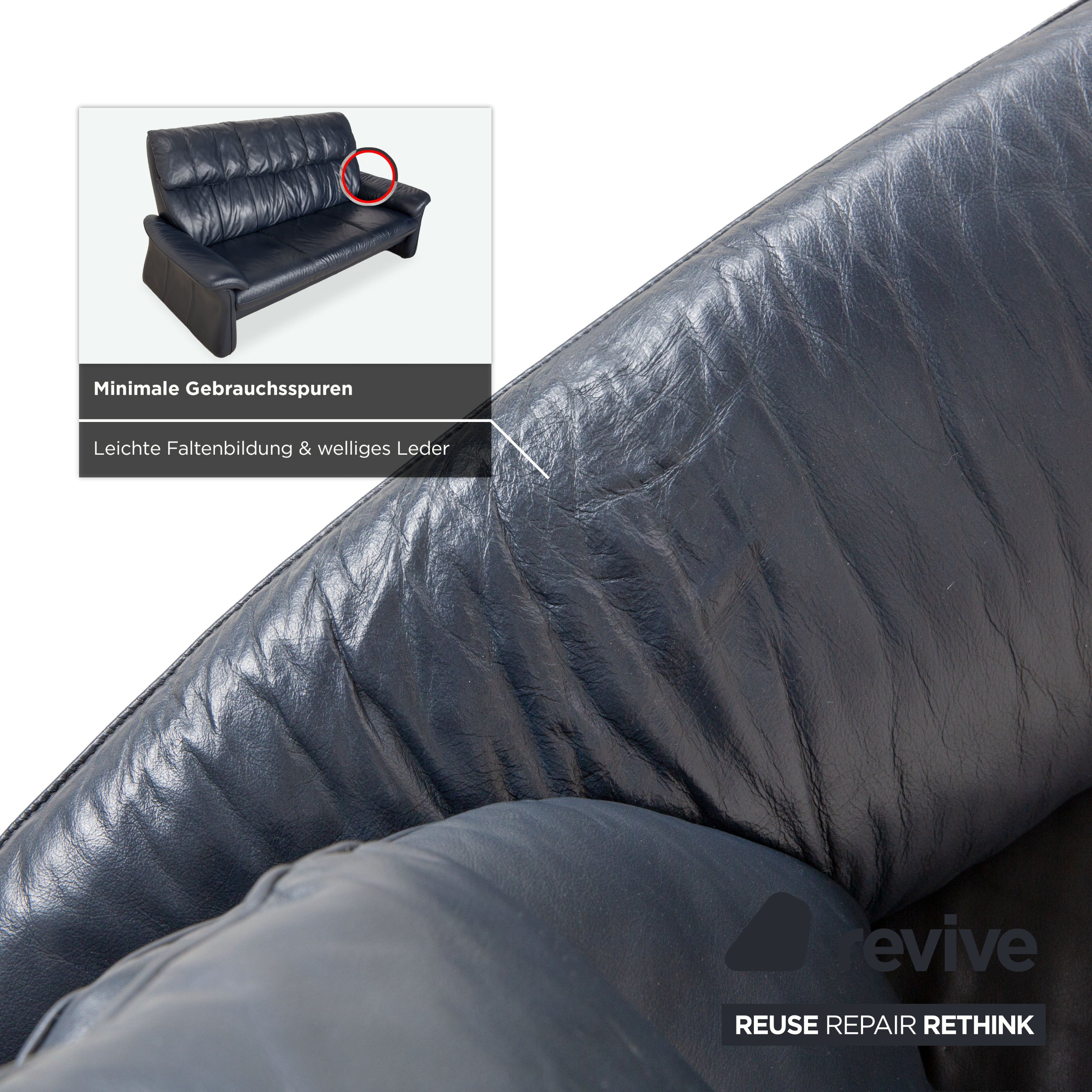 Laauser leather three-seater dark blue sofa couch