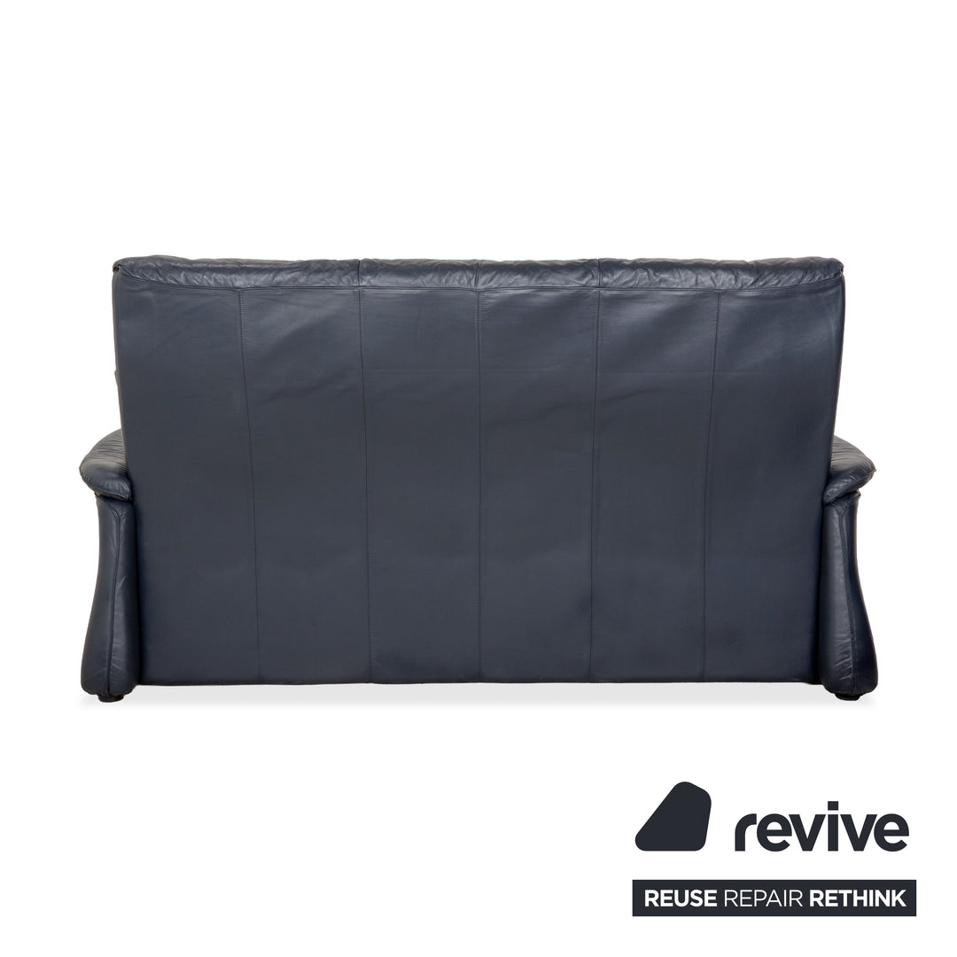 Laauser leather three-seater dark blue sofa couch