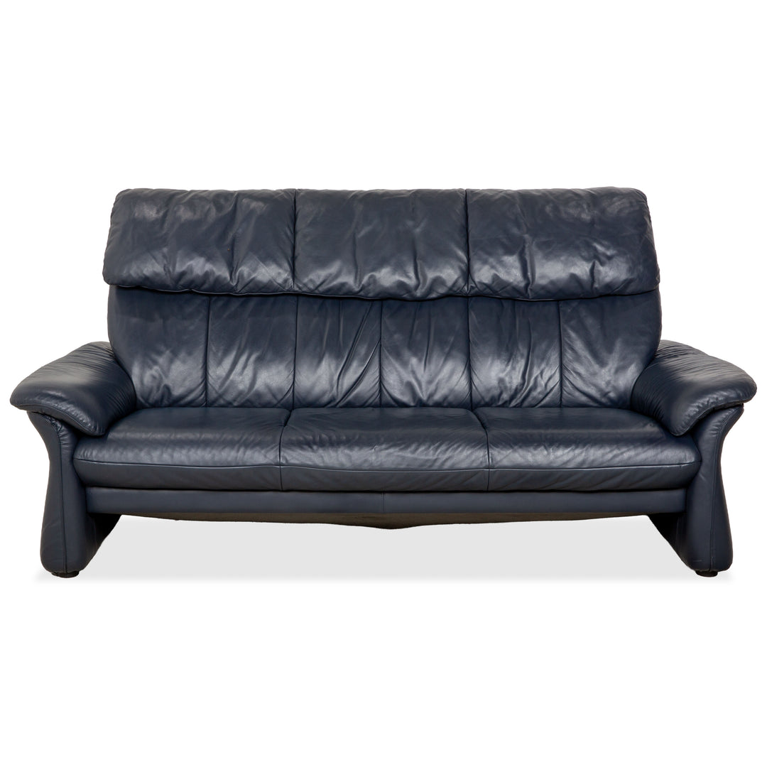 Laauser leather three-seater dark blue sofa couch