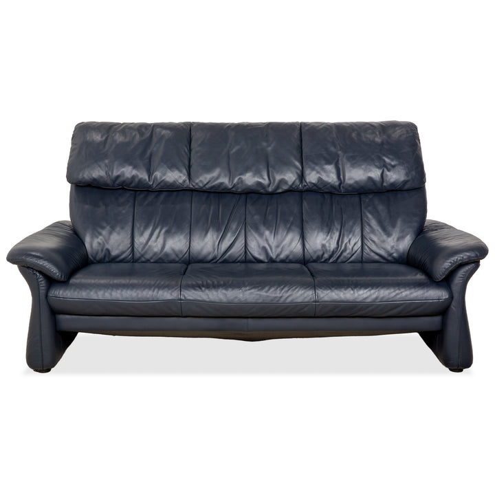 Laauser leather three-seater dark blue sofa couch