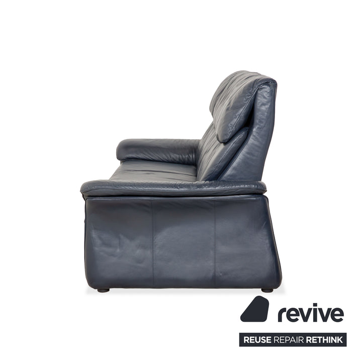 Laauser leather three-seater dark blue sofa couch