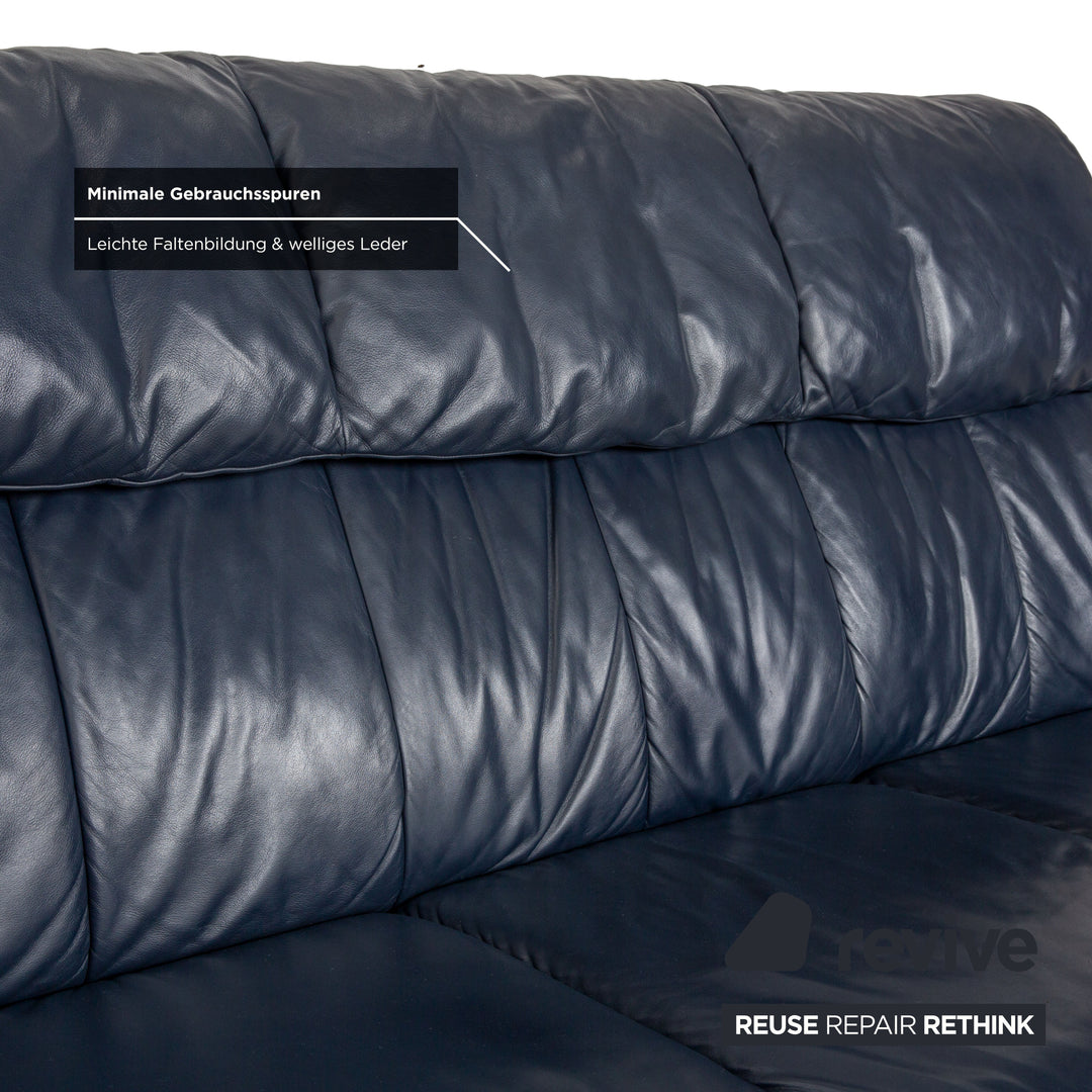 Laauser leather three-seater dark blue sofa couch