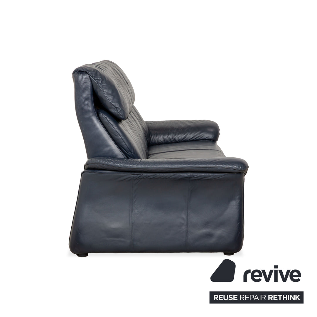 Laauser leather three-seater dark blue sofa couch