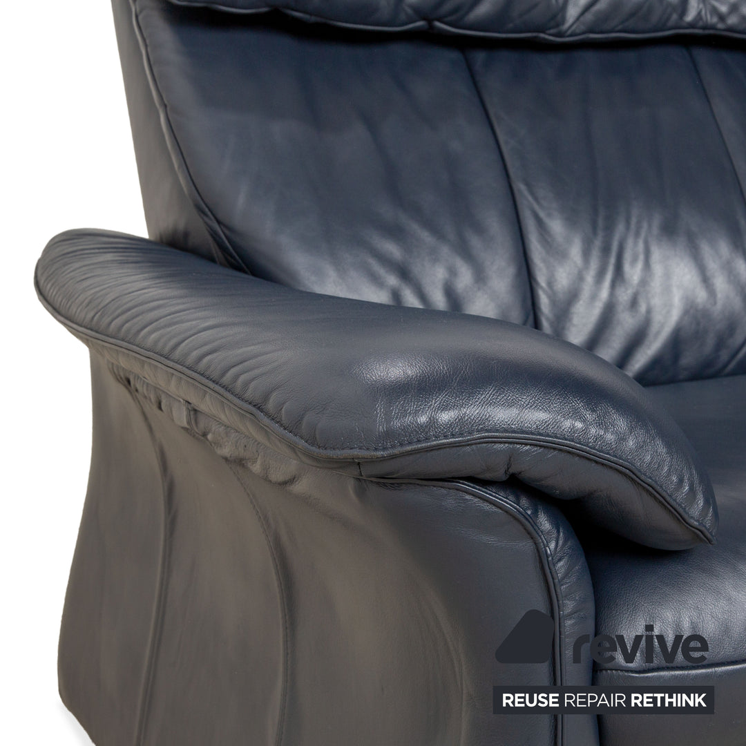 Laauser leather three-seater dark blue sofa couch