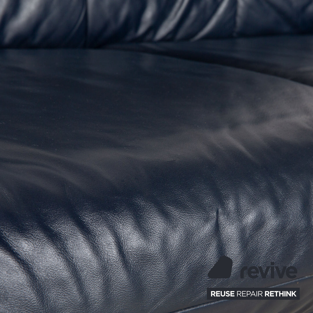 Laauser leather three-seater dark blue sofa couch