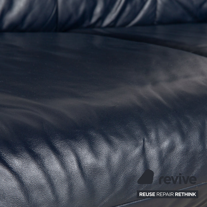 Laauser leather three-seater dark blue sofa couch