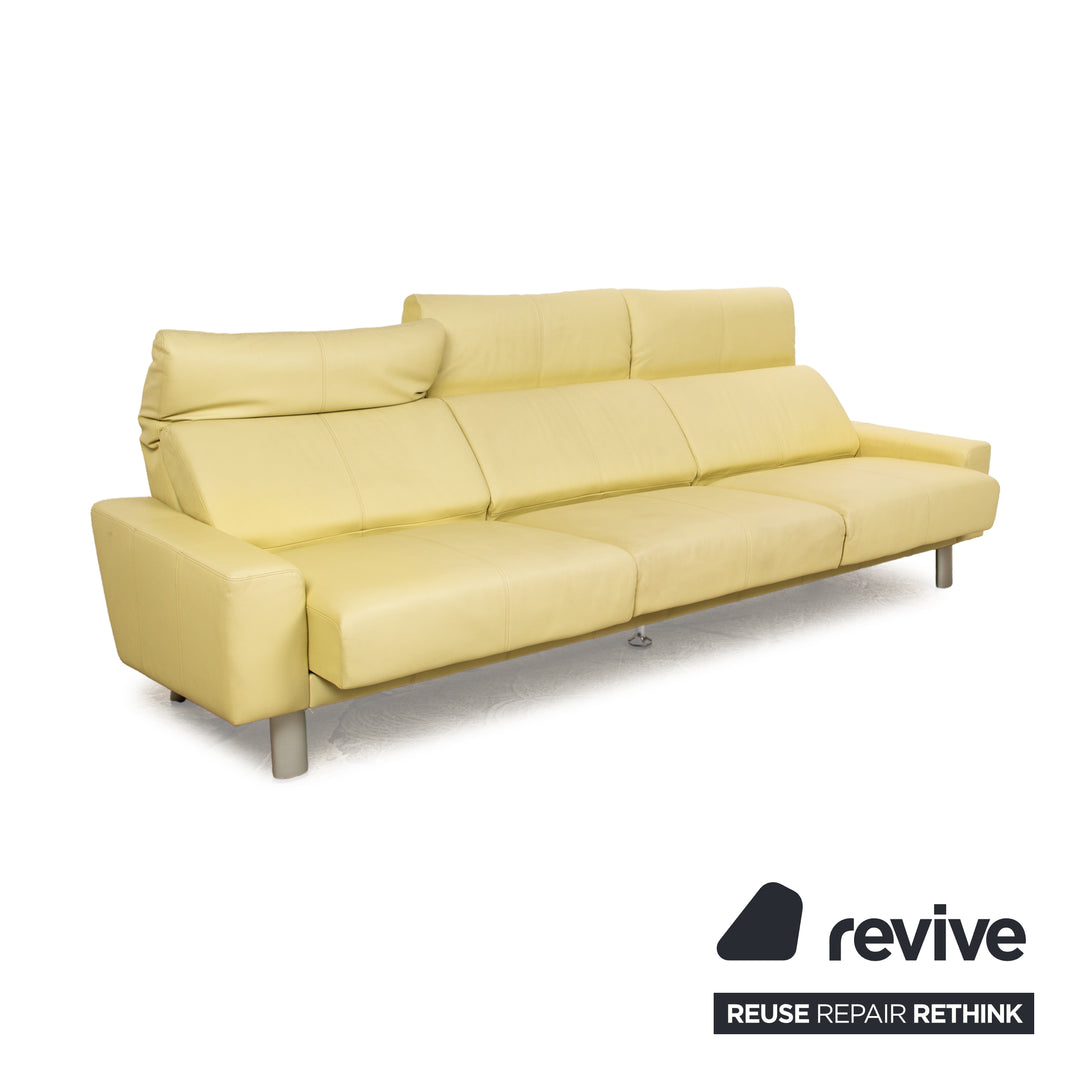 Laauser Leder Dreisitzer Grün Grüngelb Sofa Couch manuelle Relaxfunktion