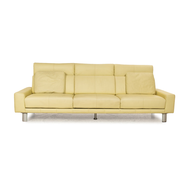 Laauser Leder Dreisitzer Grün Grüngelb Sofa Couch manuelle Relaxfunktion