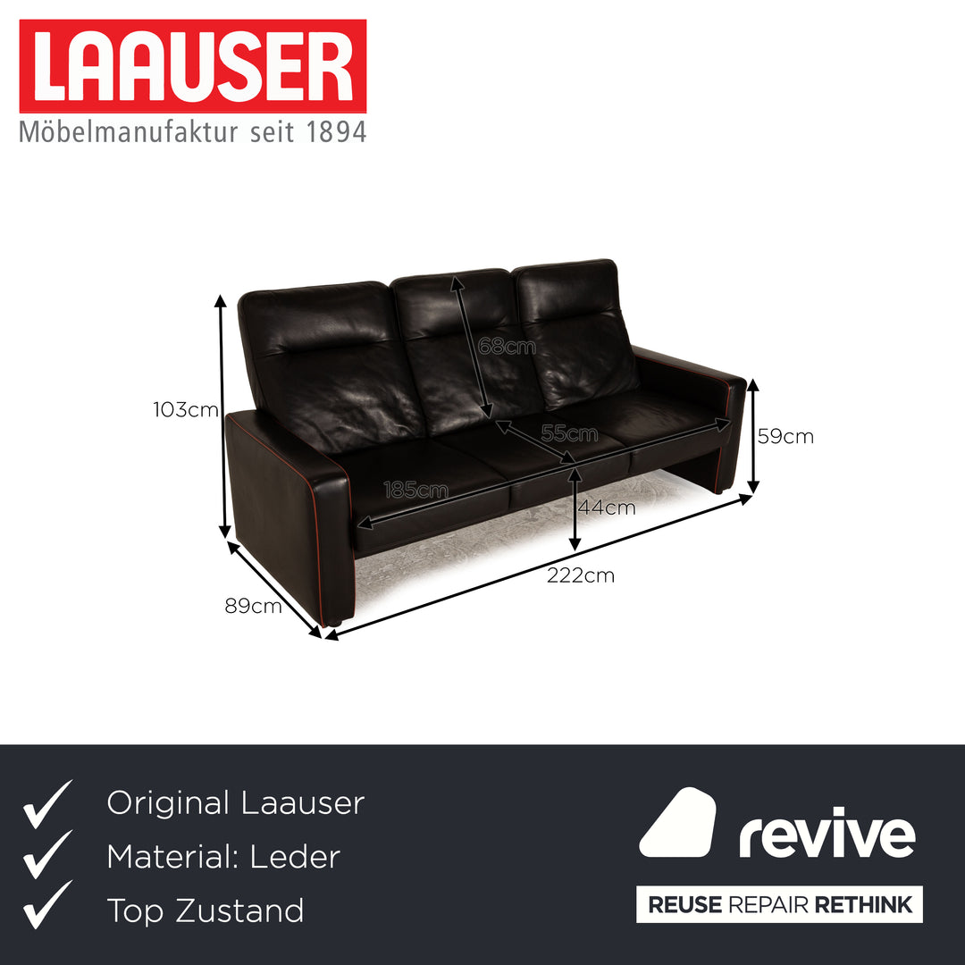 Laauser Leder Dreisitzer Schwarz Sofa Couch