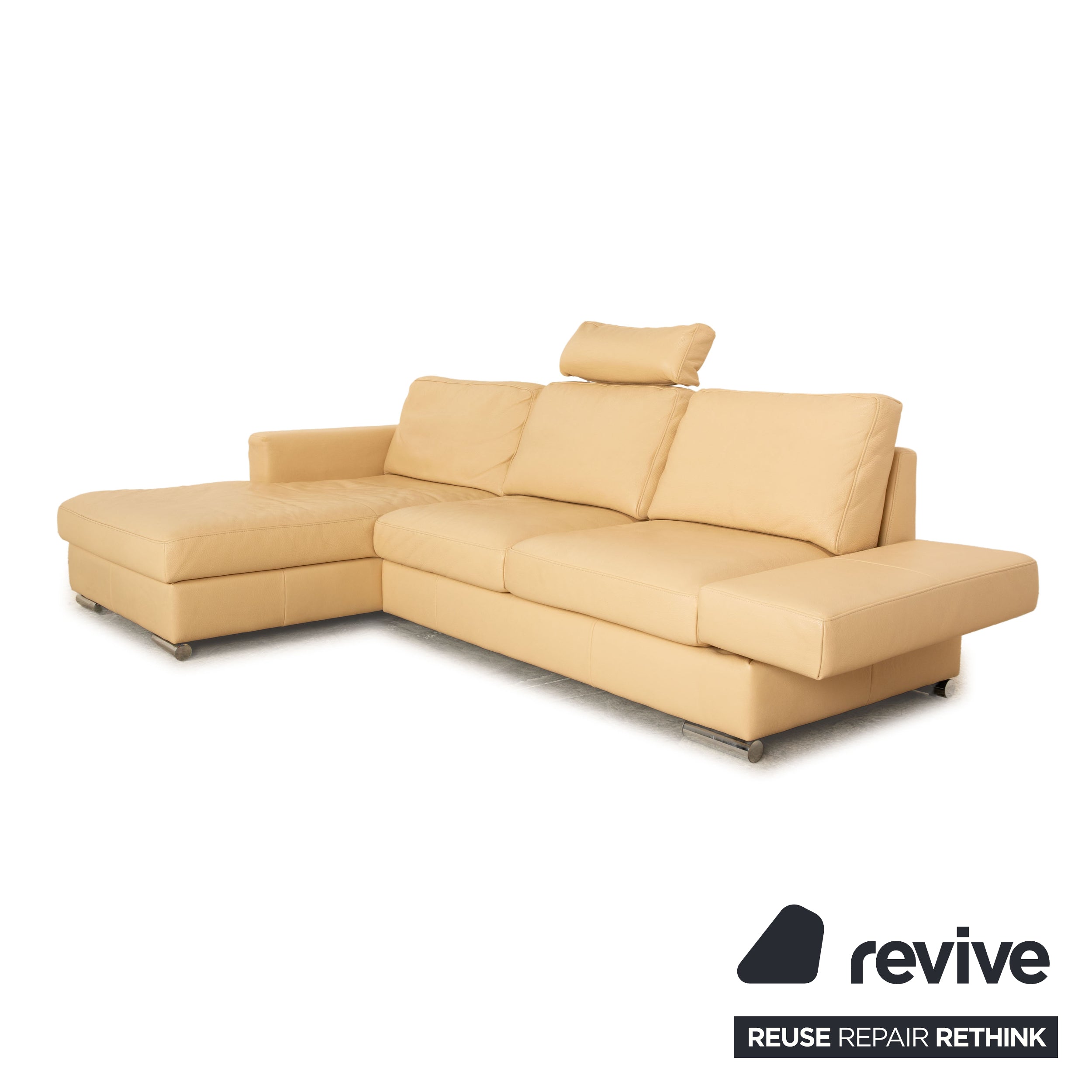 Laauser Leder Ecksofa Creme Beige manuelle Funktion Recamiere Links Sofa Couch