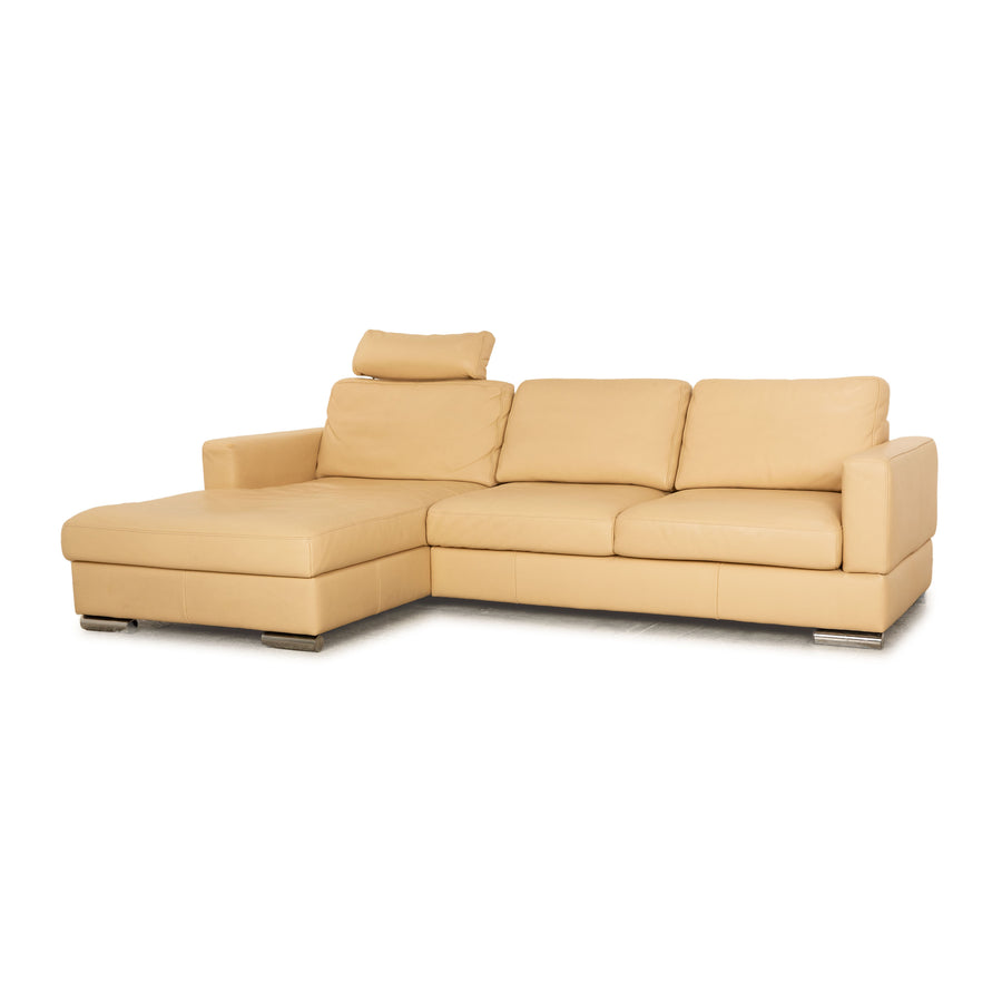 Laauser Leder Ecksofa Creme Beige manuelle Funktion Recamiere Links Sofa Couch