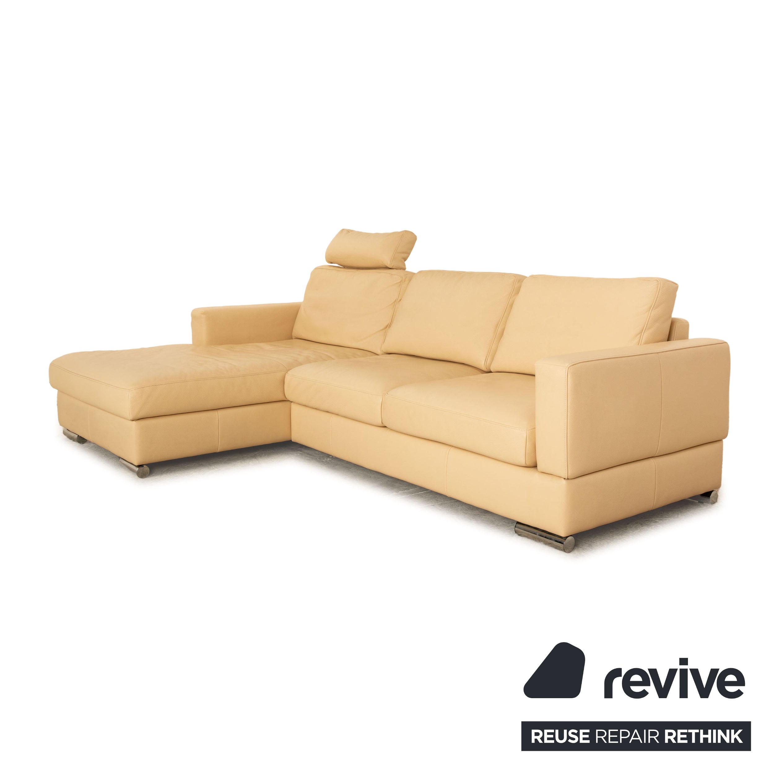 Laauser Leder Ecksofa Creme Beige manuelle Funktion Recamiere Links Sofa Couch